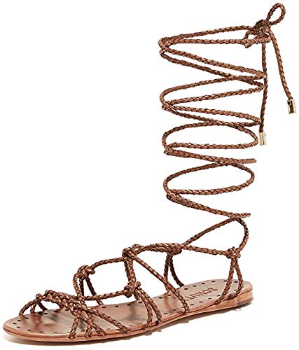 SCHUTZ Kathleen Bark Brown Flat Wrap Around Braided Leather Gladiator Sandals
