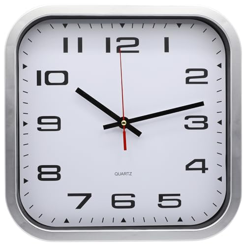 TECHZOCO Reloj de Pared, Apto para Oficina, Cocina, Dormitorio, Movimiento Cuarzo silencioso, Reloj Decorativo, Marco Plateado Esfera Blanca,...