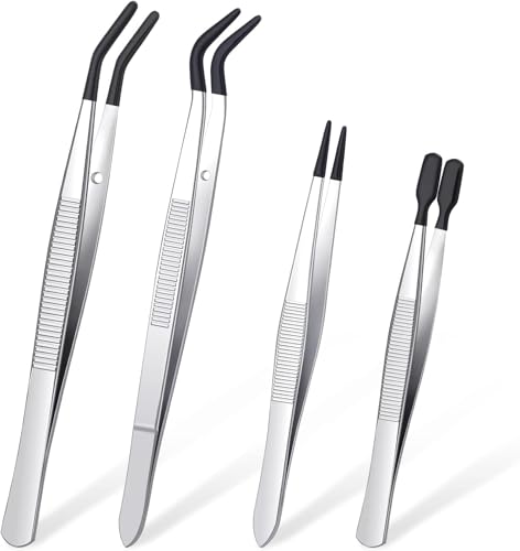 4 Pcs Rubber Tipped Tweezers For Crafting Plastic Tweezers Craft With Pvc Coated Set Soft Rubber Tip Non Marring For Crafts Stamps Beads Jewelry Tools