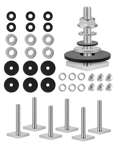 T Slot Bolts for Roof Rack Cross Bars, Platform, Cargo Basket, Stainless M6x35mm/M8x30mm, 3mm Thick, Square T Track Bolt Adapter to Secure Bike/Ski/Kayak Rack, Solar Panel, Awning