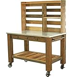 Potting Bench with Hardware Hooks & Towel Bar - Buffet Table Island Workbench Outdoor Patio Garden F