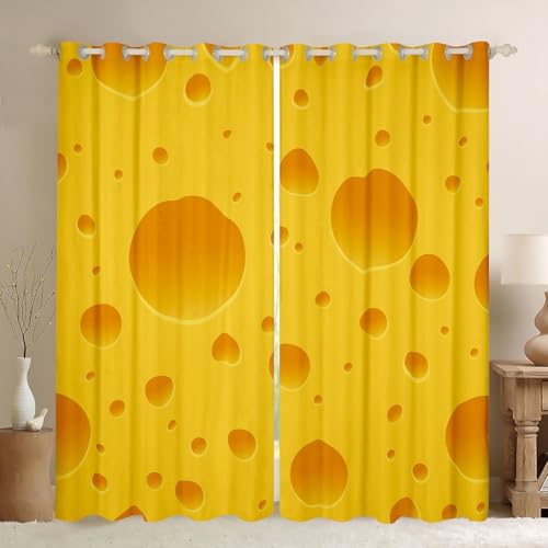 Castle Fairy Cheese Window Curtains,Yellow Food Dessert Curtain,Delicious Cheese Window Drapes for Kid Teens Boys Young Man,Modern Bedroom Decorative,Decorative Abstract Curtain,84Wx90L