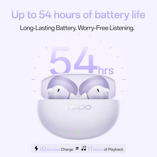 Image of Oppo Enco Air 5 True Wireless Noise Cancelling Earbuds with 52dB Real time ANC,Upto 54Hrs Playtime,Triple-Mic AI Clear Call,Low Latency,Fast Charging.(Lavender Purple)