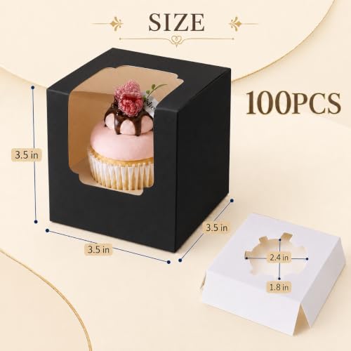 Image of BOOMIBOO 100 Pack Individual Cupcake Containers, Cupcake Boxes with Window