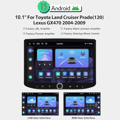 Radio para Toyota Land Cruiser Prado120 y Lexus GX470 10.1" miniatura 2