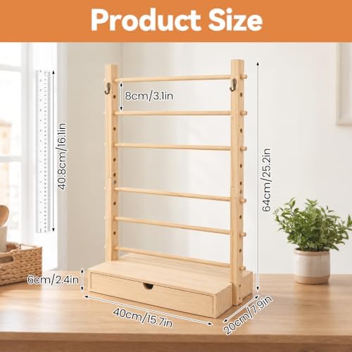 Dmnnlp 6 Tier Wood Ribbon Holder Organizer with Drawer for Craft Room Gift — 사진 2