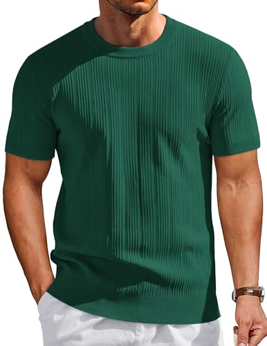 COOFANDY Men's T-Shirts Short Sleeve Knit Shirts Casual Crewneck Dress Tee Shirt Dark Green