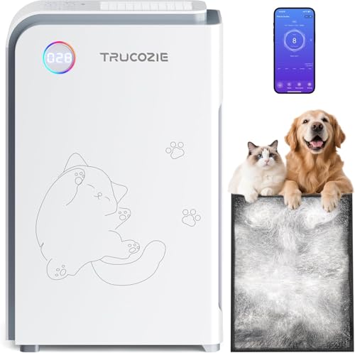 Image of Trucozie Large Pet Air Purifier for Home up to 3000 Ft, Absorbs Floating Cat and Dog Hair, Smart WiFi, 3-in-1 Filter with Anion, Activated Carbon & HEPA for Pet Allergies, Smoke, Dust, White
