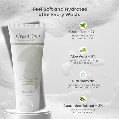 Image of Green Tea Face Wash with Niacinamide | 100ml | For All Skin Types | Gentle Daily Cleanser, Helps Control Oil, Refresh Skin & Maintain Soft Clear Look, For All Skin Types