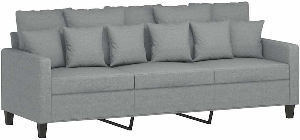 3-Seater Sofa Light Grey 100% Polyester Fabric Living Room Furniture