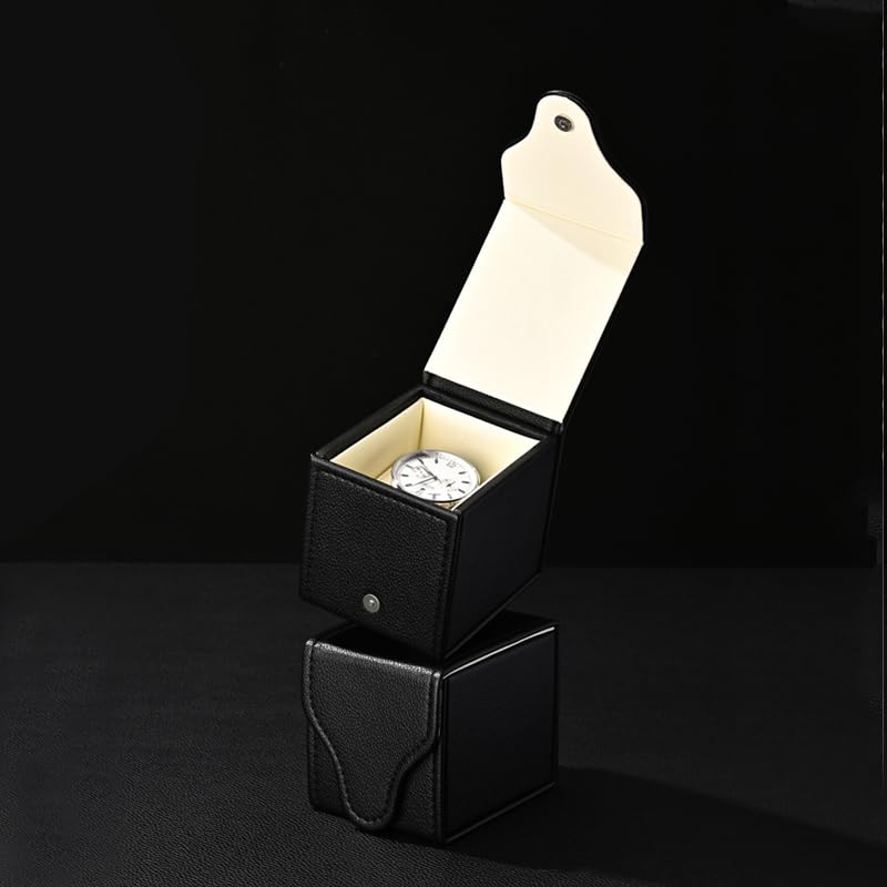 Caja de reloj de cuero negro cuadrada con cojín extraíble para regalo de viaje