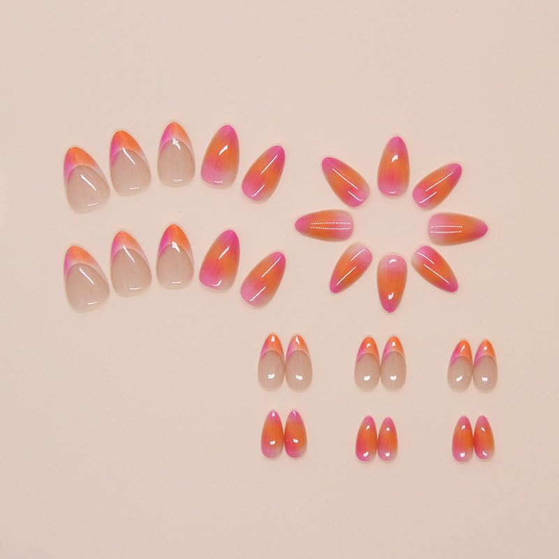 Almond Press On Nails - Short Ombre Pink Orange Gradation
