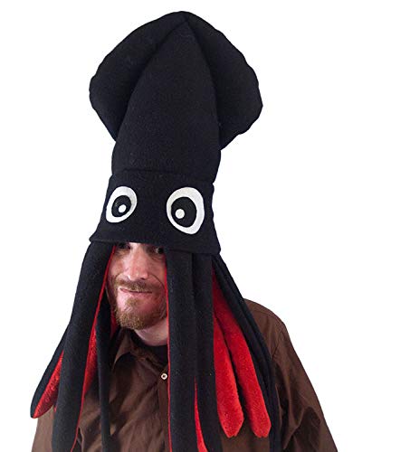 Handmade Fleece Large Squid Hat (Black and Red)