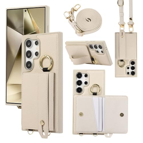 Housse portefeuille en cuir avec dragonne pour Samsung Galaxy S23 et S25 Ultra