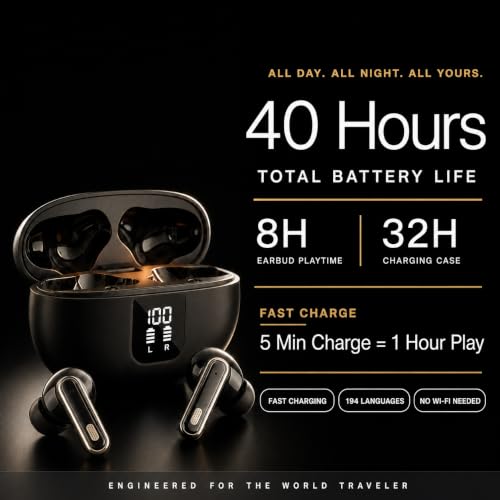 Image of AI Translation Earbuds Real Time - 194 Languages Translator Earbuds with Active Noise Cancelling, No Subscription, 40H Battery in-Ear Bluetooth 6.1 Headphones, Audifonos Traductores Ingles Espanol