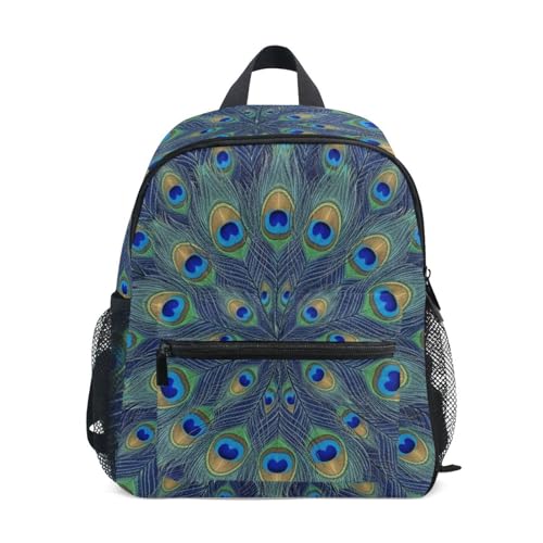 RPLIFE Mochila escolar con diseño de mandala de plumas de pavo real para niños y niñas, mini con etiqueta de nombre, 3-8 años, Mandala de plumas de pavo real, pequeño, Lindas mochilas