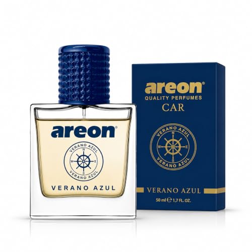 Image of AREON MCP07 Car Perfume 1.7 Fl Oz. (50ml) Glass Bottle Car Air Freshener Spray, Verano Azul (Seashore Freshness)
