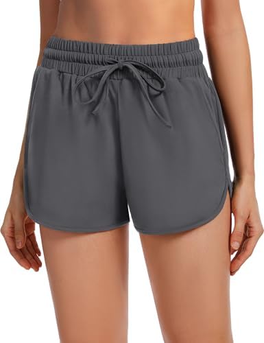 Women's Athletic Shorts High Waisted Running Workout Black Sporty Spandex Dolphin Shorts for Gym Yoga Pockets 2.5