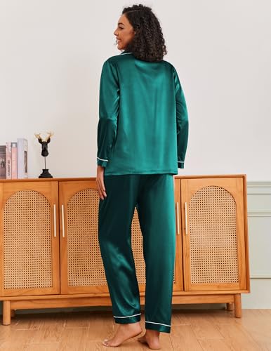 Image of Ekouaer Pajamas for Women Silk Satin Button Down Long Sleeve Pajama Sets
