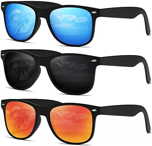 DEMIKOS Sunglasses Unisex Polarized Mens Sunglasses - Essential for Daily Life and Travel (heihui+binlan+heibai), Blue, Medium