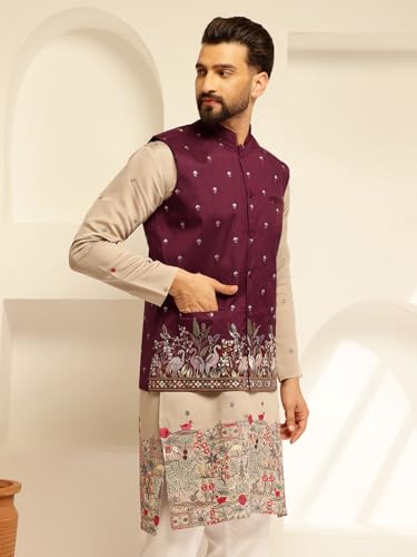 Image of SOJANYA (Since 1958 Men's Silk Blend Exquisite Daman Embroidered Nehru Jacket