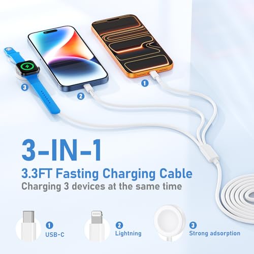 Image of for Apple Watch Charger Fast Charging,3 in 1 Multi Charger Cable 3.3FT USB C Cable,iWatch Charger Cord for iWatch Ultra3 /2 /1 /SE 3 /2 Series 11 /10 /9 /8 /7 /6 /5 /4,for iPhone17 15 16 Pro Max /14 /13 /12