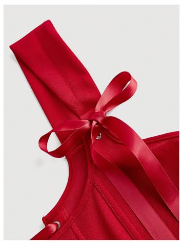 SHENHE Women's Bow Tie Lace Up Vintage Corset Bustier Backless Fitted Sleeveless Crop Tops4