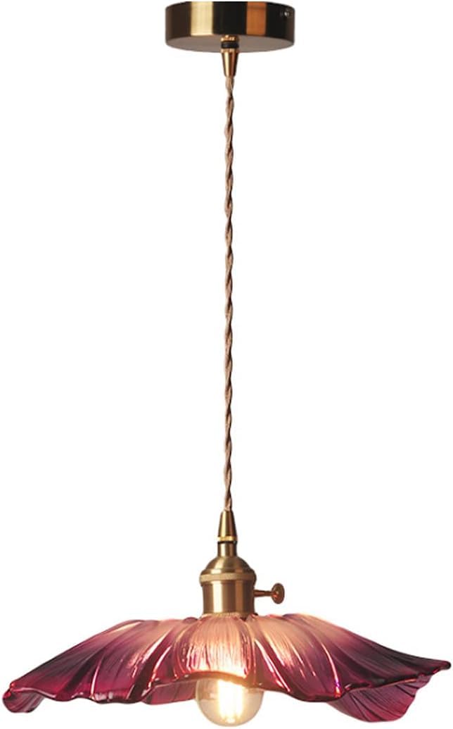 Lampa wisząca Vintage LED Szkło Fioletowy Kwiat Żyrandol Bar Sypialnia Miedziana Lampa Wisząca Dom Kryty Ganek Oświetlenie Oprawy E27 Żarówka Kuchnia Salon 1.5m Drut Regulowane Lampy Anniversary
