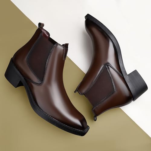 Image of Men's 2 Inch Heel Height Increasing Faux Leather Material With Casual Formal Slipon Chelsea Boot.