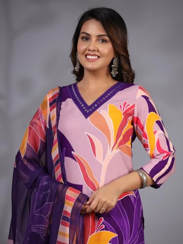 Image of GoSriKi Women's Rayon Blend Kurta with Pant & Dupatta
