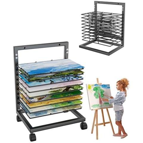 WISIMMALL Art Drying Rack, Paint Drying Rack with 9 Removable Shelves,Wall Art Storage Drying Rack with Wheels for Classrooms & Art Studios(9 Shelves) Cover