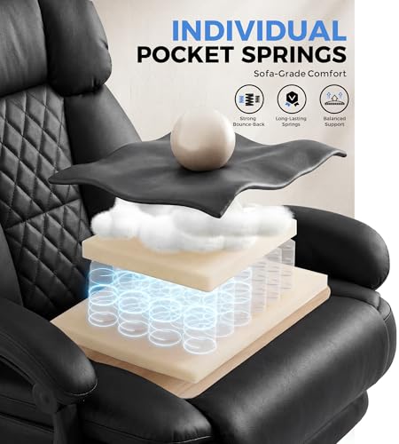 Image of GTPLAYER Executive Office Chair Big and Tall Leather Gaming Chair with Pocket Spring Cushion & Ergonomic Lumbar Support for Lower Back Pain Relief, Comfy Desk Chair with Footrest, Matte-Black