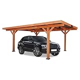 Beneouya Wood Heavy Duty Carport Garage 18.3x12.6ft Car Shelte with Hard Top Steel Roof and Wooden Frames for Parking Large Vehicles Placed on Patios, Garden, Backyard, Law