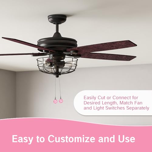 Image of NIIIYTYB 2 Packs Fan Pulls Decorative Princess Ceiling Pull Chain for Girls Crystal Light Accessories Unique Red Pink Fan Lamp Chains Ornaments String Extension for Lights Fans 12 Inch Beaded Pulls