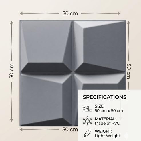 Image of Kayra Decor 3D PVC Wall Panels for Bedroom & Living Room | Cube Design | Gray Color | 19.7 x 19.7 Inch | Pack of 12 | 32.28 Sq Ft