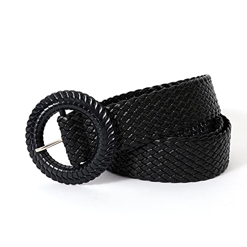 YOU&M Women's Hand-Weave Pure Wax-Rope Black Vintage Classic Round Pin-Buckle Waist Belt4