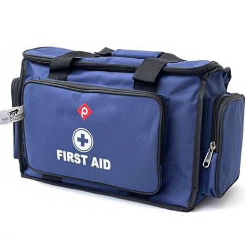 Image of PAHAL 18 inch Multi-Function Doctor First Aid Bag | Waterproof Medical Kit, 8 Pockets, 3 Compartments | Trauma, Vaccination, Emergency Bag for Clinic, Hospital, Home & Industrial Use (Blue)