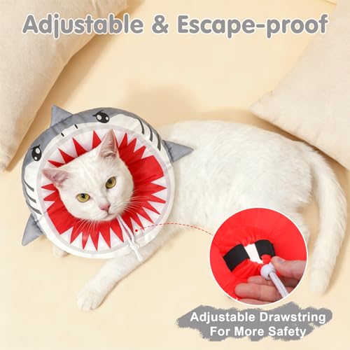 Image of BEAUTYZOO Cat Cone Collar Soft, Cat Donut Recovery Collar after Surgery to Stop Licking, Kitten E Collars Neck Pillow Cone for Cats, Adjustable Elizabeth Pet Collars for Puppy Small Dogs, Grey Shark M