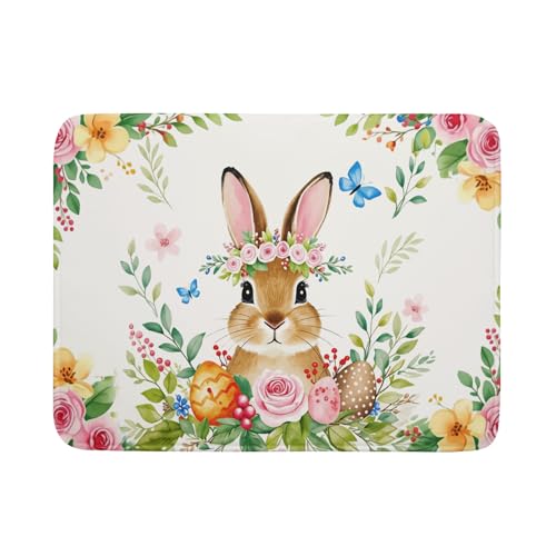 Easter Egg Bunny Dish Drying Mat 18 x 24 Inch With Absorbent Reversible Microfiber Spring Floral Flower Rabbit Butterfly Holiday Drying Mats Fast Dry Pad Draining Mat For Kitchen Countertop