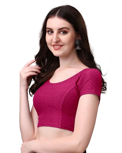 Image of Mogsa Stylish Cotton Saree Blouse for Women | Soft Dobby Stretch Fabric | Round Neck | Stitched Blouse for Party, Casual & Festive Use