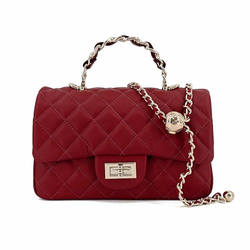 Image of M-ioi-M Small Quilted Crossbody Bags for Women,Leather Shoulder Bag with Gold Chain Strap,Metal Top Handle Flap Evening Purse