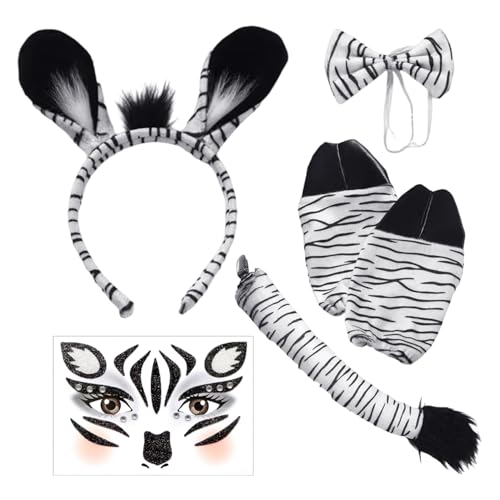 HDGSAFD Bandeau 1 Pièce, 1 Pièce À Nœud Papillon, 1 Paire De Manches, 1 Morceau De Queue Et 1 Patch De Visage, Costume De Zèbre, Accessoires De Jeu De Rôle.