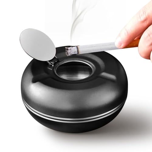 Posacenere da esterno con coperchio, in acciaio inox, moderno posacenere per sigarette, decorazione da patio, antivento, per tavolo, ufficio, casa, bar hotel (nero, L-4,7)