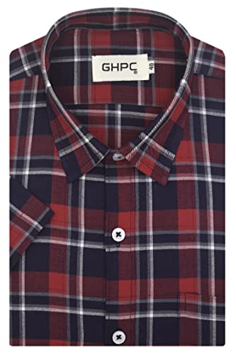 Image of GHPC 100% Cotton Checkered Half Sleeves Regular Fit Formal Shirt for Men