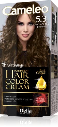 Cameleo - Permanent Hair Colour Cream - Light Golden Brown - Intensive Color & Protection - 5 Oils + Omega Plus Acids - Professional, Luxurious Hair Dye - Full Kit