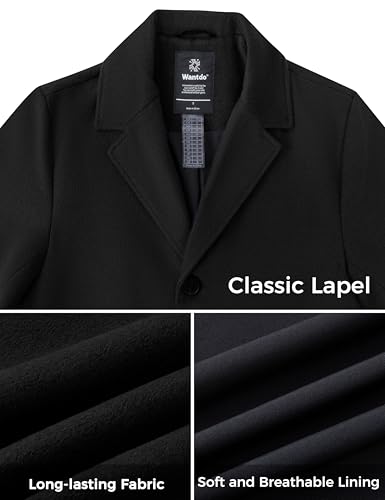 wantdo Men's Single Breasted Pea Coat Windproof Winter Coat Classic Notched Collar Military Jacket4