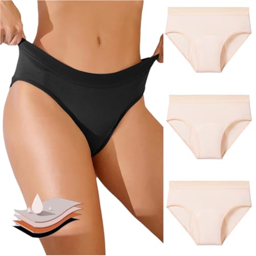 尿漏れパンツ 失禁パンツ 女性用 40CC対応 サニタリーショーツ 生理用下着 吸水ショーツ 消臭抗菌 レディース 延長した吸水パッド シミ防止 尻汗対策 3枚組 (ベージュ・3枚, XXL)