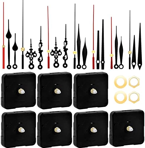 Tibapla 7 Sets Wall Clock Mechanism Kit, Silent Quartz Clock Mechanism Battery Powered, 12mm Shaft Clock Movement Mechanism with 7 Set Different Clock Hands for DIY Clock Repair Parts Replacement