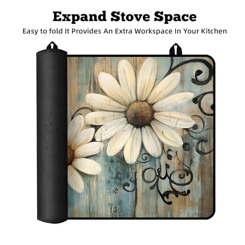 Image of Multi-Design Stove Cover for Glass /Electric Stoves - 3-in-1 Heat-Resistant Protector Mat, Non-Slip Drying Rack 28 inchx20 inch