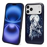 Bvkilrvc for iPhone 17 Pro Max Case, Moon Wolf Pattern Print Matte Phone Case Funny Liquid Silicone Case Impact Resistant Anti-Scratch Shockproof Protective Cover